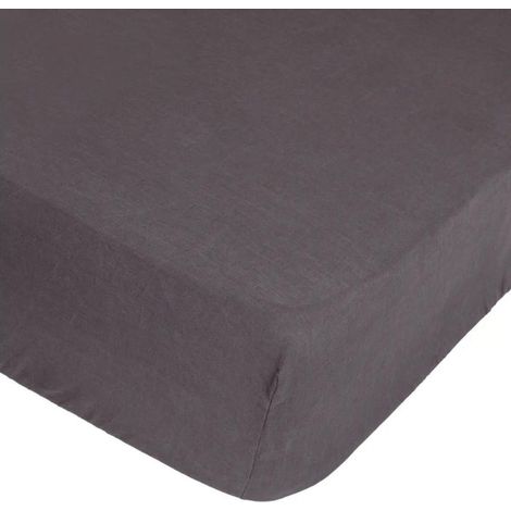Drap Housse en Lin "Adorable" 160x200cm Gris Ardoise (1/5)