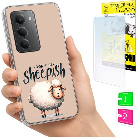 Custodia per Xiaomi Redmi 15 4G / 5G 169mm, cover posteriore con motivo pecora e vetro. (1/5)