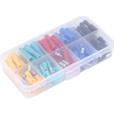 Lot de 100 cosses électriques mâles et femelles, de couleurs variées, à enficher, serties à froid. (1/5)