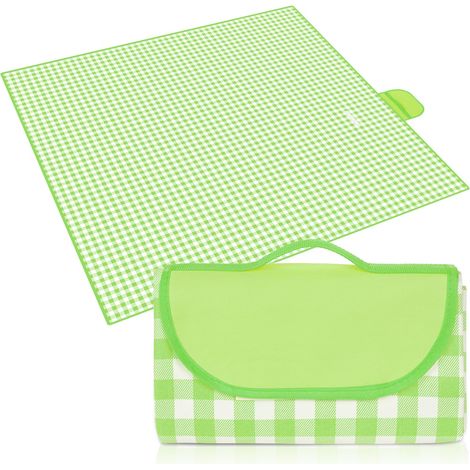 Couverture de pique-nique 200 x 200 cm, pliable, imperméable, verte et blanche (1/4)