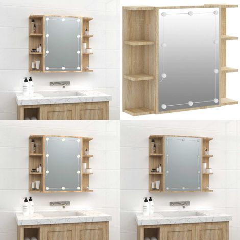Armoire à miroir avec LED Chêne sonoma 70x16,5x60 cm - Armoire À Miroir - Meuble Salle De Bain - Éclairage Led - Rangement Cosmétiques - Miroir Lumineux - Home & Living