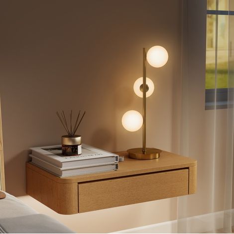 Lampe de table à 3 globes, base en acier, douilles G9, 53 cm, laiton DESVIAE (1/5)