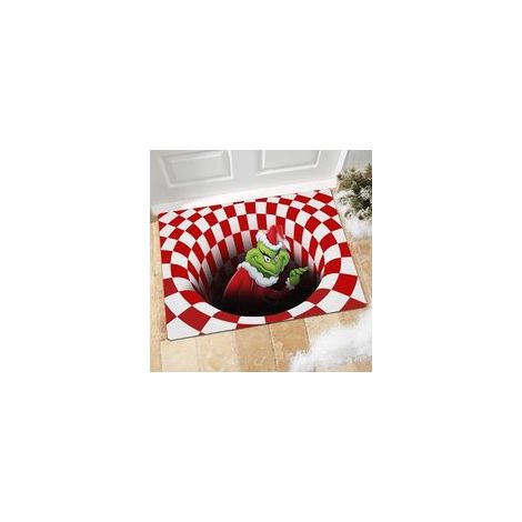 Tapis d'entrée de Noël, tapis décoratif antidérapant pour les fêtes, tapis en velours effet 3D, rouge, 50 x 80 cm