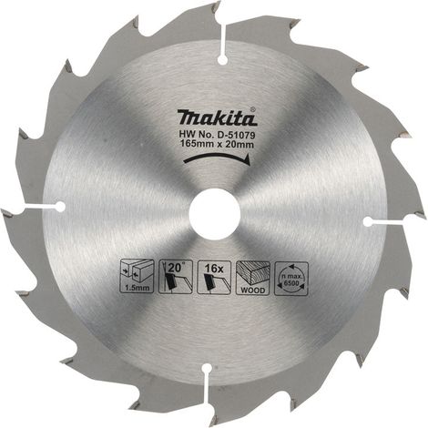 Makita – Lame de scie circulaire carbure 165 mm – 16 dents – Pour bois dur – Coupe nette et rapide – Longévité accrue