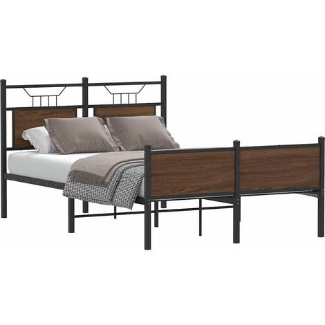 Cadre de lit 120 x 190 cm en acier et bois, tête et pied de lit, chêne marron, sans matelas - PANGIVO (1/5)