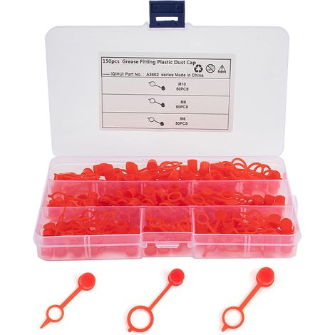 Capuchons Graisseur Lot de 150, M6 M8 M10, Rouge Plastique, Boîte, Voiture Moto, Montage Simple et Fixation par Vis ou Adhésif (1/5)