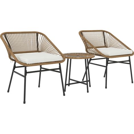 Ensemble jardin 3 pièces rotin PE acier 2 sièges coussins table ronde multicolore 120x70 cm