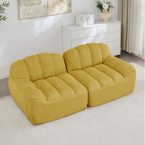 Canapé modulable jaune en fleece granuleux, sans montage, assise profonde et forme ergonomique (1/5)