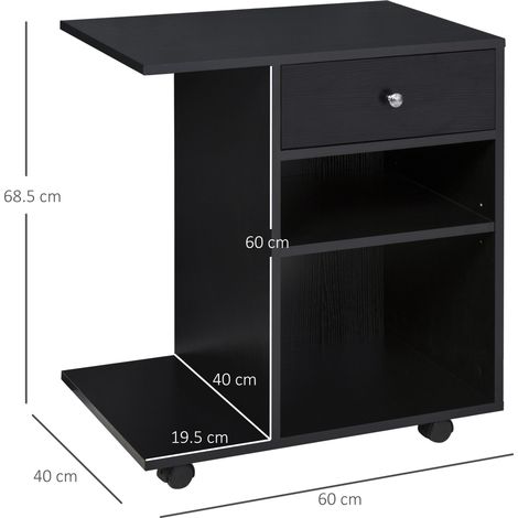 Support d'imprimante en bois noir avec un tiroir, deux étagères et une étagère pour unité centrale (pour usage de bureau, 60 x 40 x 68,5 cm) (1/5)