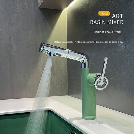 Robinet de Lavabo Extensible et Rétractable, Vert, Mitigeur Eau Froide et Chaude, Salle de Bain (1/5)
