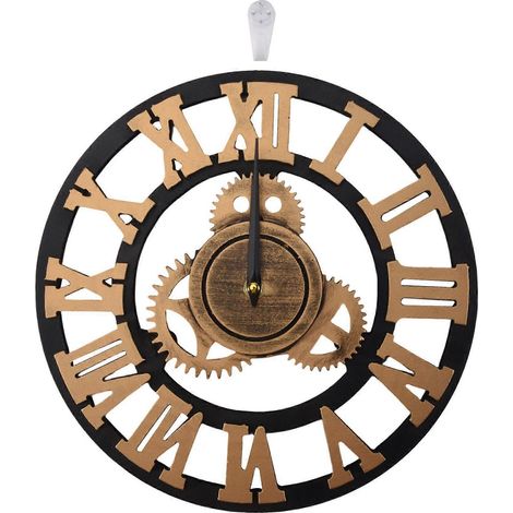 Grande horloge murale en bois style vintage à engrenages, horloge murale américaine pour salon, design moderne, décoration pour la maison, 30 cm (1/5)