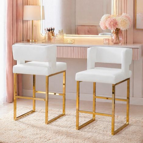 Set 2 sgabelli bar nordici, seduta quadrata in PU bianco e gambe metallo dorato HAVRYA (1/5)