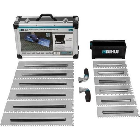 Coffret Pro de 12 peignes INOX crantés interchangeables 28cm et 48cm – Lames en acier inoxydable – Pour travaux de carrelage professionnels