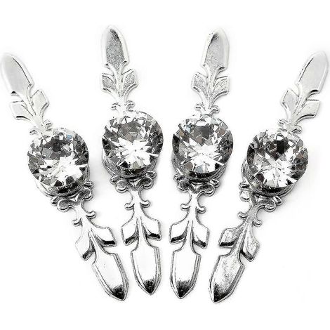 Lot de 4 boutons de tiroir en cristal avec plaque argentée (1/5)