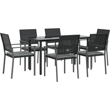 vidaXL Set Pranzo da Giardino 7 pz con Cuscini in Polyrattan e Acciaio (1/4)