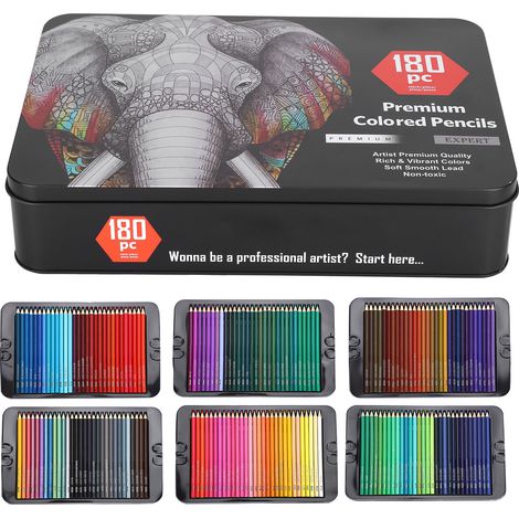 180 crayons de couleur professionnels pour adultes, dessin, croquis, outils de peinture avec boîte en fer (1/5)
