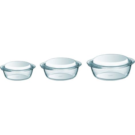 Set 3 Casseruole Py-rex Ovali in Vetro Borosilicato con Coperchio Trasparente 1,3L 2,1L 3L Resistenti Cottura Forno Microonde Conservazione Frigo Freezer e Servizio a tavola (1/4)