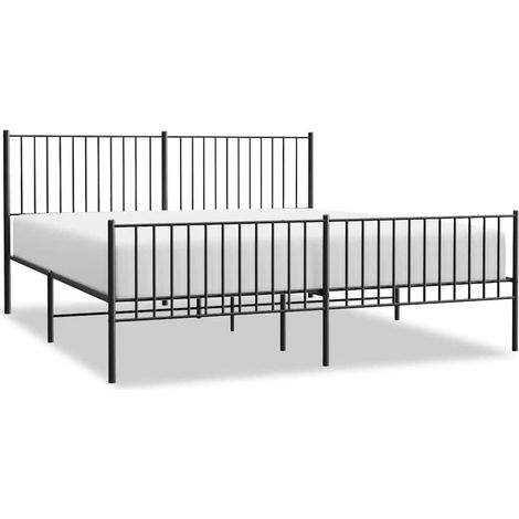 Cadre de lit métal sans matelas avec pied de lit noir 183x213cm (1/5)