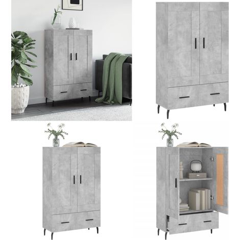 Buffet haut gris béton 69,5x31x115 cm bois d'ingénierie - Rangement - Bois d'ingénierie