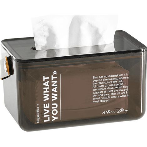Tissue Box Handle Design Flat Bottom Transparent Texture PET PU Convenient Practical Facial Tissues Dispenser for Home Grey