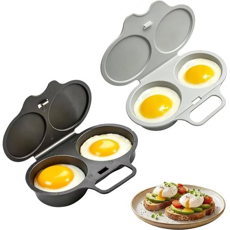 moldes para escalfar huevos en microondas, cocedor de huevos, vaporizador de huevos, escalfador de huevos en microondas con tapa y asa, antiadherente, sin aceite, fácil de limpiar, gris oscuro + gris (1/5)
