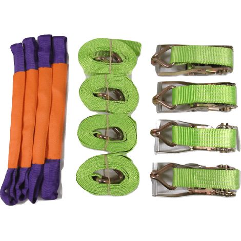 Recovery Ratchet Strap Set Hi Vis x4 (50MM x 4M Alloy Wheel Tie Down Trailer Kit) (1/5)