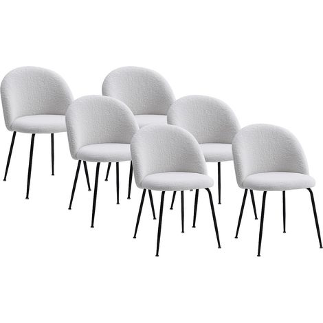 Lot de 6 chaises en tissu bouclette et acier inoxydable noir - Blanc - MELBOURNE (1/4)