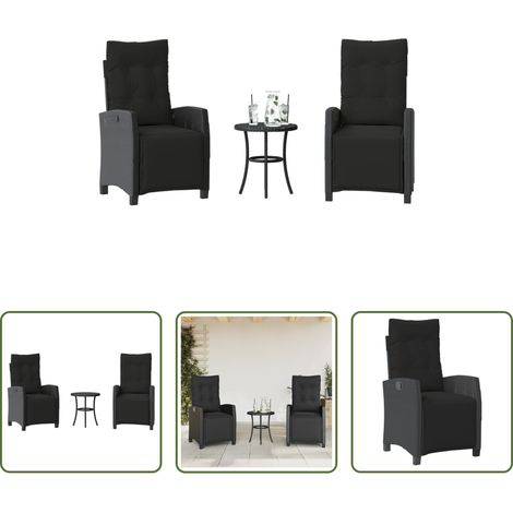 vidaXL Relaxsessel - 3-tlg. Bistro-Set mit Kissen Schwarz Poly Rattan (1/5)