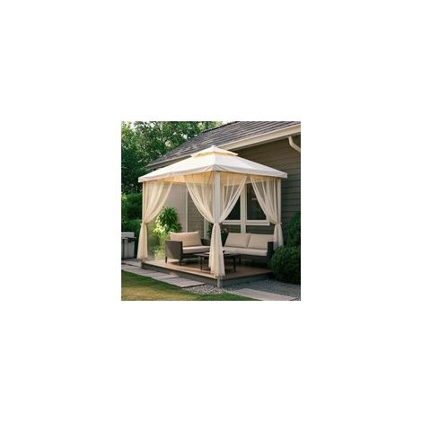 Beige, L160 X H300 cm, Rideaux d'extérieur, Lot de 2 Rideau Voilage Moustiquaire Exterieur Lumière Filtrer Transparent avec Bricolage pour Patio, Jardin, Gazebo (1/5)