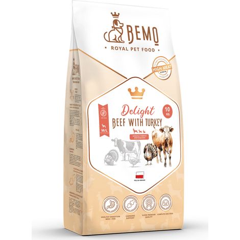 Bemo Delight - alimento seco para perros con carne de res y pavo, 1 kg, para perros pequeños y medianos (S/M)