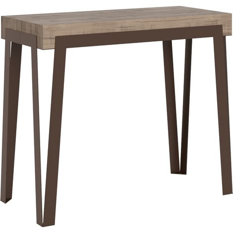 Console extensible bois clair et pieds métal marron 8 personnes 40 à 196cm Rino (1/5)