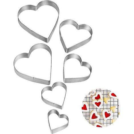Emporte Piece Biscuit Coeur, Lot 6 Emporte Piece, Cookie Cutter Heart, Coeur Set Emporte Piece,Emporte-pices en Acier Inoxydable, pour Gteau Fondant B (1/4)
