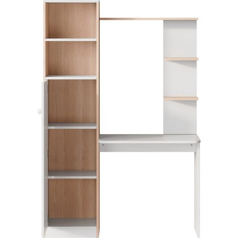 Bureau avec rangement blanc et contraste bois, armoire basse à portes et étagères ouvertes, 123,5x45x168,5 cm (1/5)
