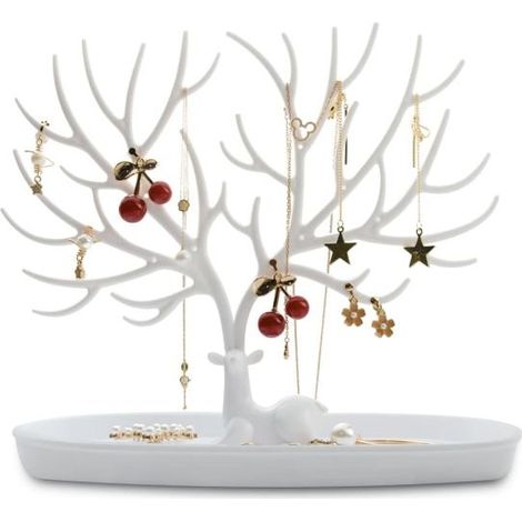 Porte-bijoux, arbre à bijoux décoratif, rangement pour colliers et bracelets, présentoir à bracelets, organisateur de bijoux en forme de corne pour colliers et bracelets (blanc) (1/5)