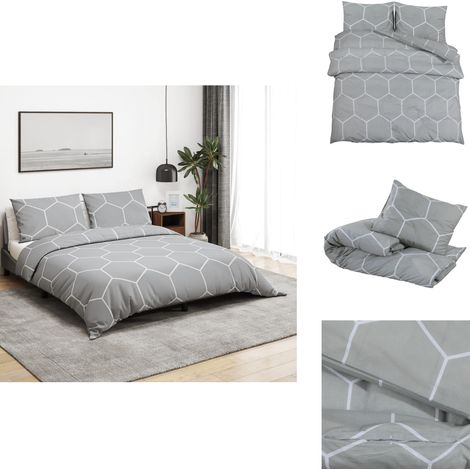 Ensemble de housse de couette Gris 220x240 cm Coton - Housses De Couette - Linge De Lit - Drap Housse - Literie - Coton (1/5)