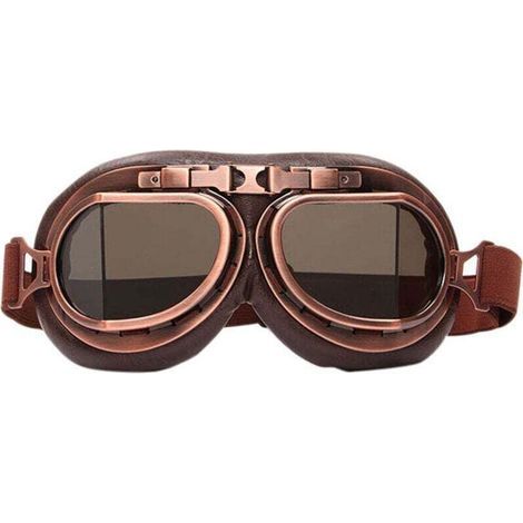 Lunettes de Motocross, Steampunk Vintage aviateur Style Pilote Moto Cruiser Scooter Goggle Biker Racer Cruiser Touring Casque Demi Casque (Copper, Brun) (1/5)