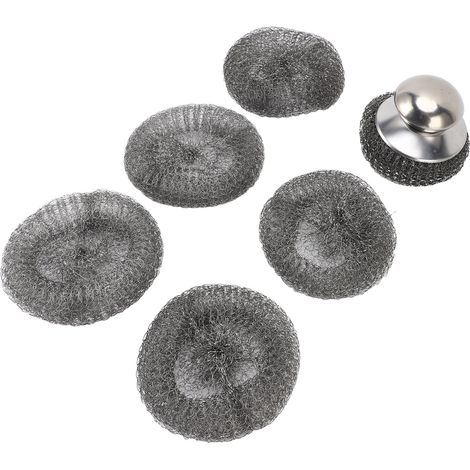 Brosse à récurer en acier inoxydable avec manche et 5 tampons de rechange pour la maison, la voiture et le bureau. (1/5)