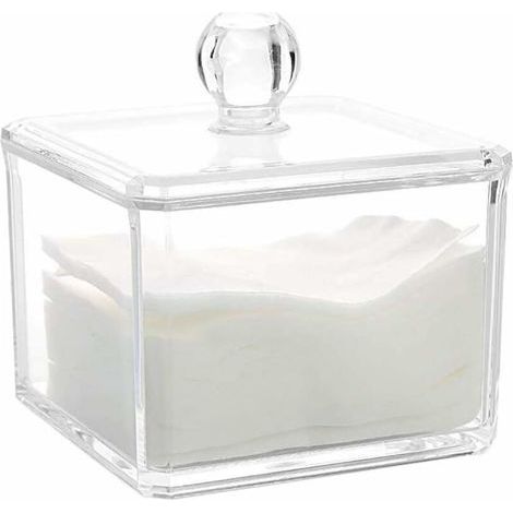 Acrylic Cotton Swab Holder Box, Storage Box, Makeup Cosmetic Organizer for All Your Cosmetics, 9.2 × 9.2 × 7.2cm, Transparent, 1 Piece (1/5)