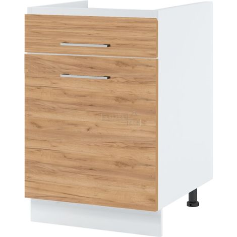Meuble bas de cuisine Bellissi Chene 1 porte 1 tiroir L 60 cm -  Porte avec poignée apparente Coulisses tiroir sans amortisseur Décor chêne brut