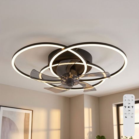 Ventilatore da soffitto a LED nero con telecomando lampada diurna ventilatore dimmerabile, avanti/indietro, timer, CCT, 40W 2000Lm bianco caldo-freddo, P 58 cm