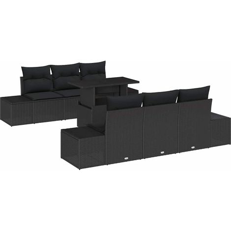 Garden Sofa Set 7 pcs Black Poly Rattan and Powder-Coated Steel vidaXL (1/5)