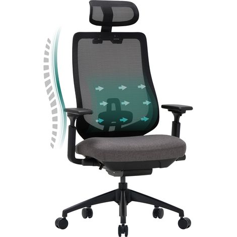 COLAMY Office Chair – Ergonomic Desk Chair with 4D Armrests and Adjustable Seat Depth, Optimal Comfort for Intensive Work – Grey