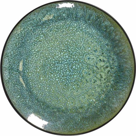 Paris Prix – Lot de 6 assiettes plates 27cm en grès vert – Forme ronde – Compatible lave-vaisselle et micro-ondes – Imprimé peinture avec liseré noir (1/4)