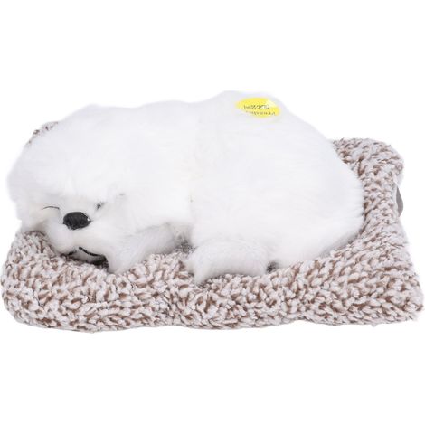 Jouet Chien Endormi Blanc Pékinèse - Décoration Enfant et Cadeau pour Fille et Garçon