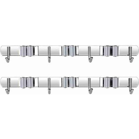 Support balai acier inoxydable 3 clips 4 crochets gris lot de 2 (1/5)