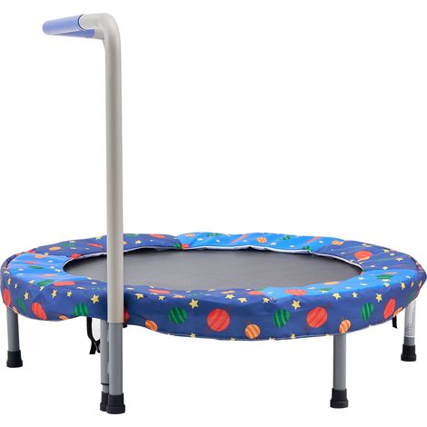 Trampoline pour enfants 91 cm, pliable avec barre de maintien, intérieur/extérieur, cadeau d'anniversaire pour 3 ans et plus, bleu (1/5)
