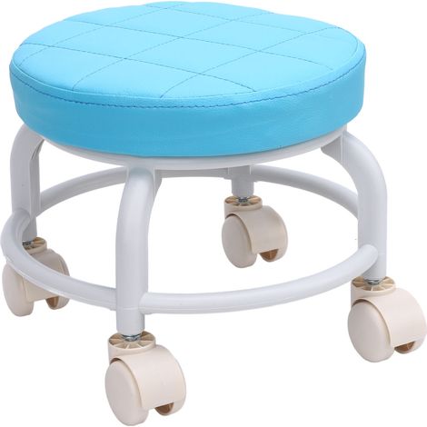 Tabouret roulant bas, pivotant à 360°, idéal pour la manucure, la maison, le bureau ou les enfants (bleu ciel). (1/5)