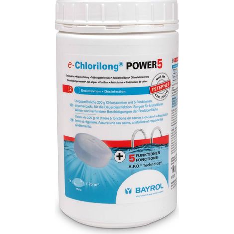 BAYROL e-Chlorilong® POWER 5 - 200g Chlortabletten + 5 Funktionen 1kg