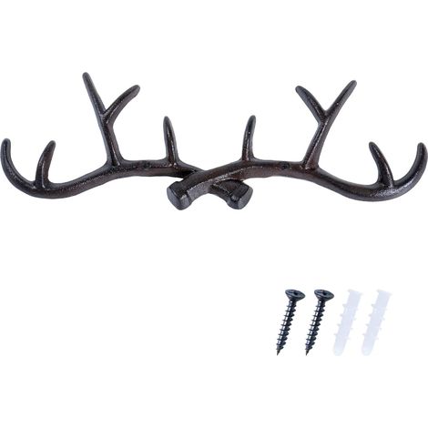 34.5CM Crochets muraux décoratifs en fonte en forme d'ancre de mer (bois de cerf marron)