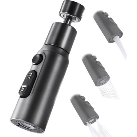 360° Swivel Faucet Aerator for Kitchen Faucets with 3 Spray Modes, Water Saving Faucet Sprayer, Water Saving Adapter for Bathroom Sink Faucet (Black) (1/5)